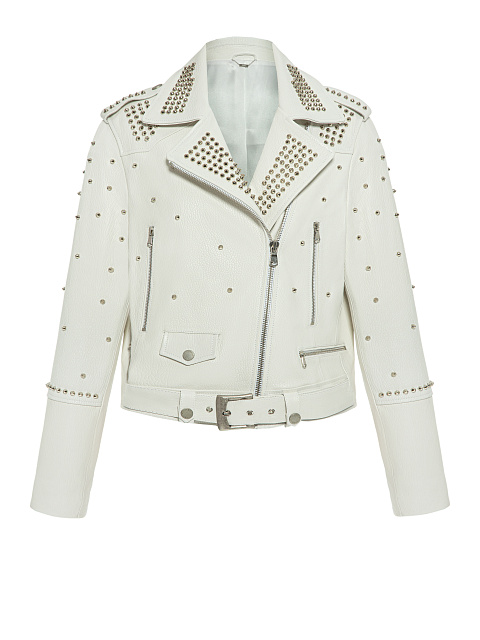 White Studded Leather Biker Jacket, 1 White Studded Leather Biker Jacket, 1