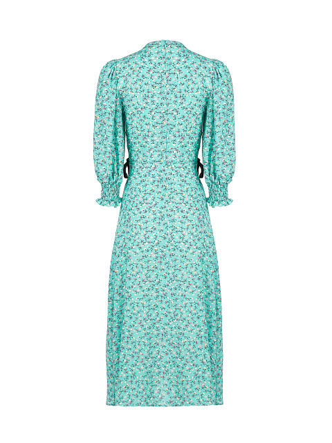Turquoise Flower Printed Lace Up Midi Dress, 2 Turquoise Flower Printed Lace Up Midi Dress, 2