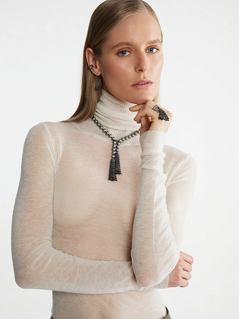White Sheer Merino Wool Turtleneck, 2 White Sheer Merino Wool Turtleneck, 2