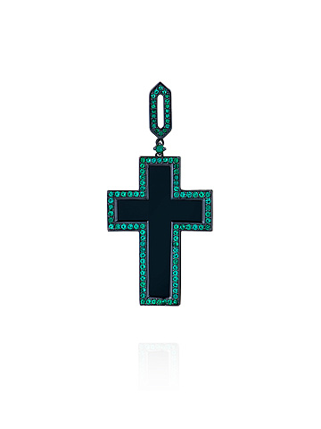 Black Agate, Round Emerald & Black Gold Pendant , 2