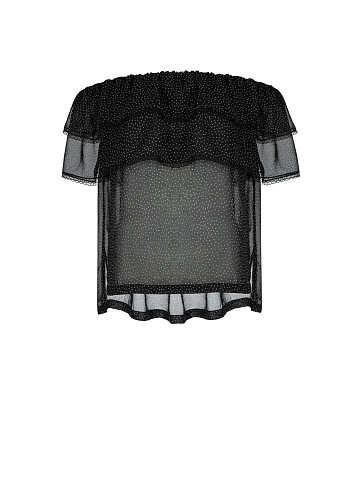 Black Chiffon Polka Dot Off Shoulder Top, 1