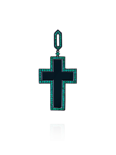 Black Agate, Round Emerald & Black Gold Pendant , 2