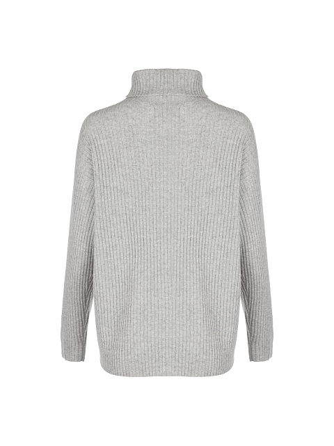 Grey Cashmere Ribbed Knit Sweater, 2