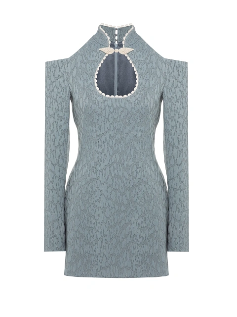 Grey Leopard Pattern Jacquard Mini Dress, 1 Grey Leopard Pattern Jacquard Mini Dress, 1