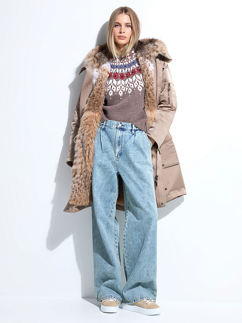 Brown Cashmere Sweater With Pattern And Pearls, 3