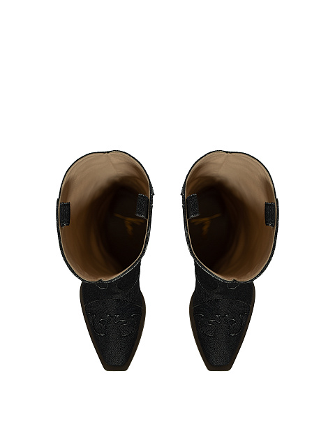 Black Denim Embroidered Cowboy Boots, 4