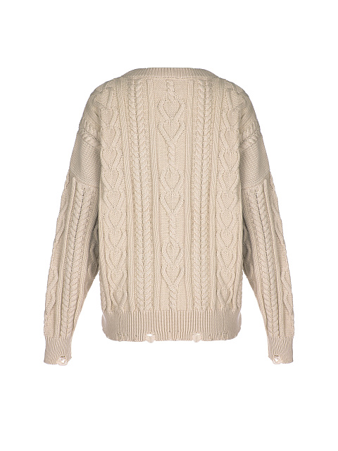 Beige Distressed Cable Knit Sweater, 2 Beige Distressed Cable Knit Sweater, 2