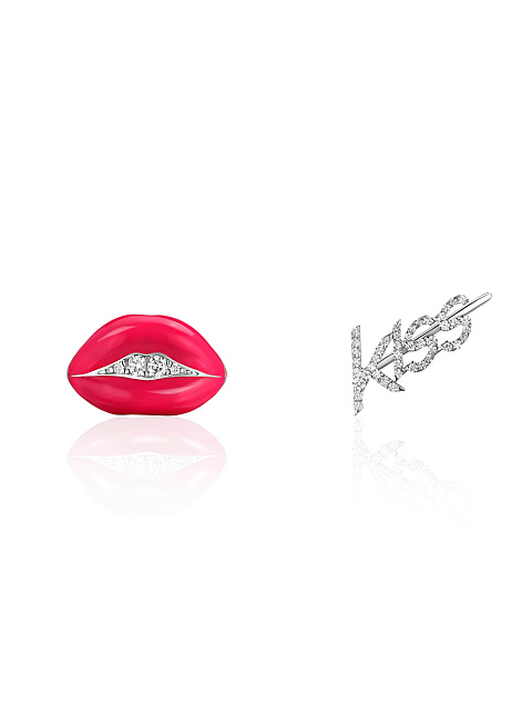 “Kiss” white gold stud earrings with enamel, 1