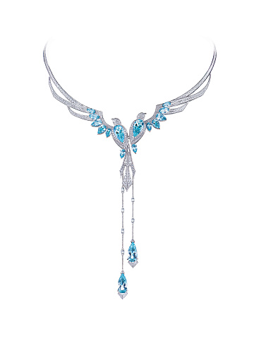 White gold necklace with aquamarines and diamonds, 1