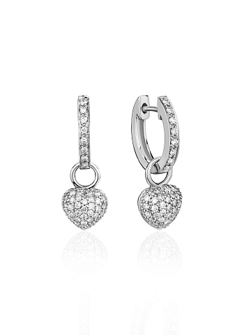 White Gold & Round Diamonds Heart Earrings, 1