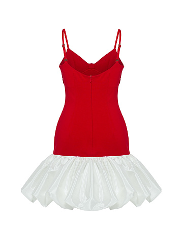 Red mini dress with white balloon skirt, 2