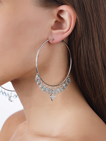 Briolette Topaz Sky Blue, Round Topaz Sky Blue & White Gold Hoop Earrings , 2