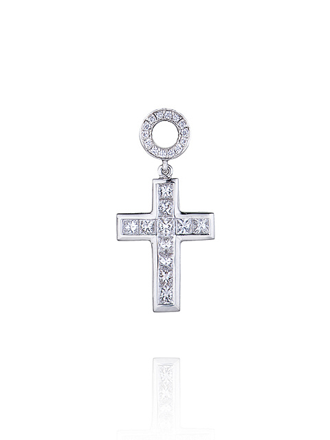 White Gold & Diamonds "Cross" Hoop Pendant, 1