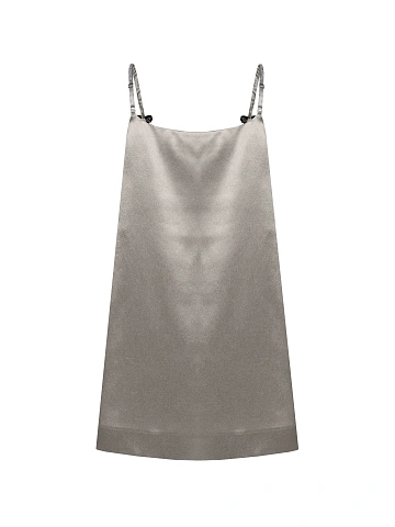 Silver satin mini dress with rhinestone bows, 2