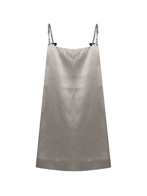 Silver satin mini dress with rhinestone bows, 2 Silver satin mini dress with rhinestone bows, 2