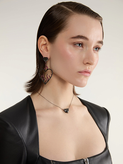 Black Gold Heart-Shaped Diamond & Ruby Earrings, 4