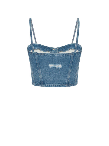 Blue Distressed Washed Denim Top, 2