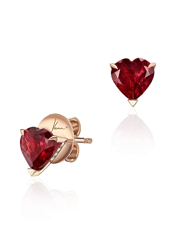 Rose Gold & Heart-cut Rhodolite Studs, 1