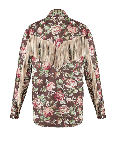 Brown Floral Fringed Shirt, 2
