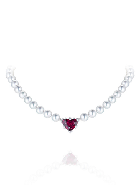 White Gold, Akoya Pearls & Heart-cut Tourmaline Necklace, 1