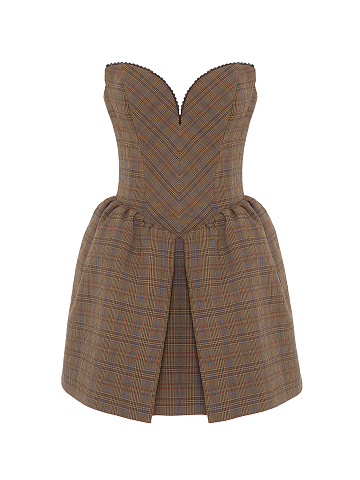 Brown Check Cotton Mini Dress, 1