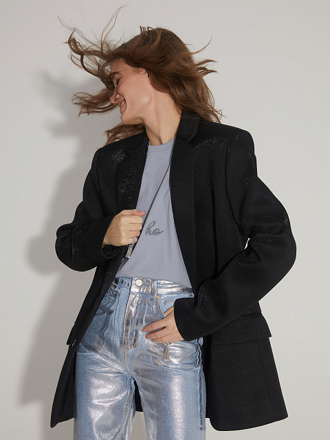 Black single-breasted jacket with lurex, 6 Black single-breasted jacket with lurex, 6