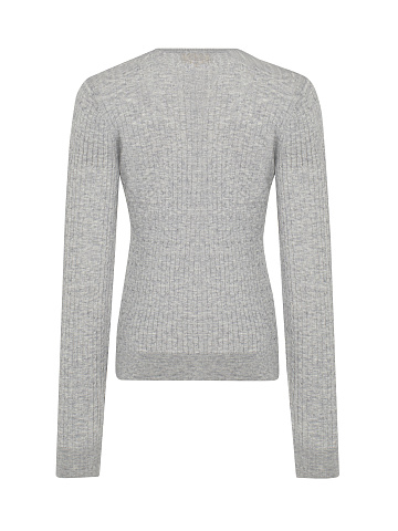 Grey Braided Cashmere V-neck Sweater, 2