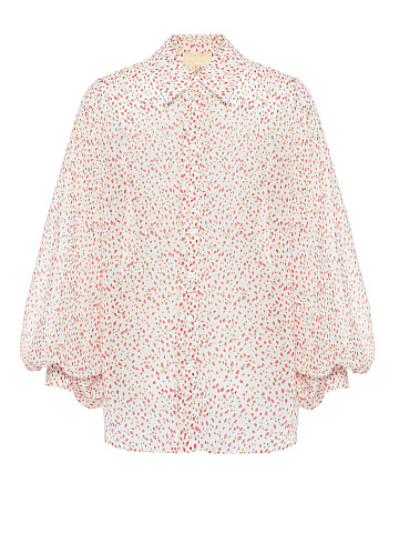 White Floral Print Chiffon Blouse, 1
