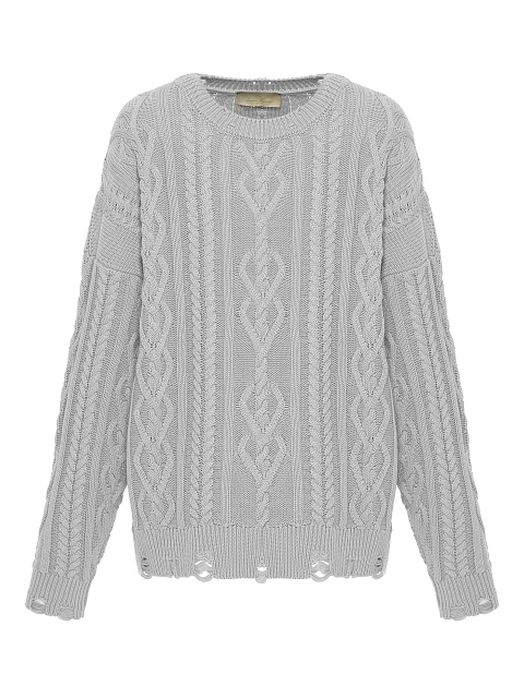 Light Grey Unisex Cable Knit Cotton Sweater, 1 Light Grey Unisex Cable Knit Cotton Sweater, 1