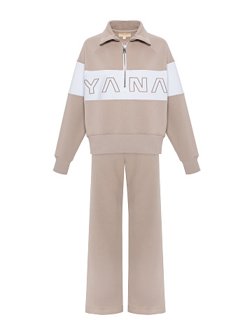 Beige & White Embroidered Tracksuit, 1