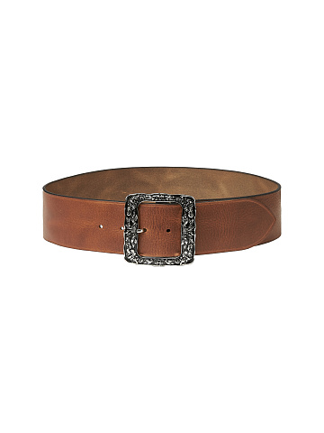 Brown Leather Wide Belt With Square Buckle, 1