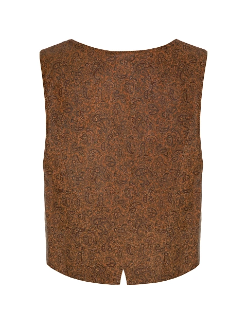 Brown Leather Vest With Paisley Pattern, 2 Brown Leather Vest With Paisley Pattern, 2