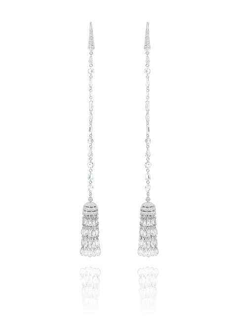 White gold tassel earrings with baguette-cut diamonds, 1