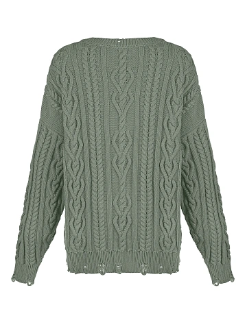 Green Unisex Cable Knit Cotton Sweater, 2