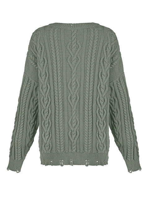Green Unisex Cable Knit Cotton Sweater, 2 Green Unisex Cable Knit Cotton Sweater, 2