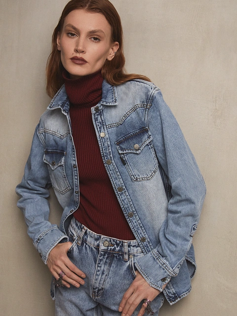 Light Blue Washed Denim Shirt, 4