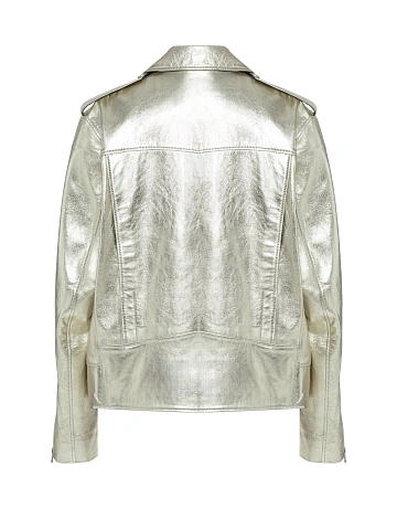 Gold Oversized Leather Biker Jacket, 2