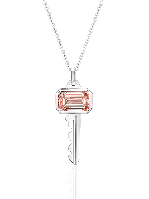 White gold key-shaped pendant necklace with a pink LG diamond, 1