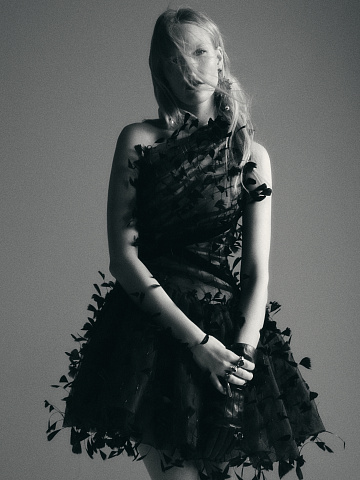 Black Feather Mesh Mini Dress, 2