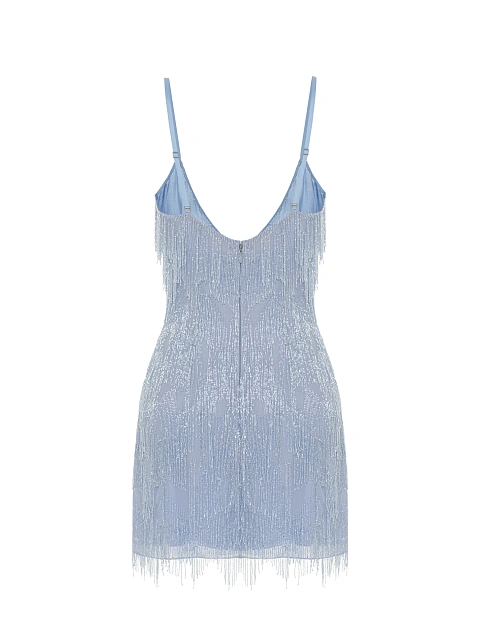 Light Blue Beaded Fringe Chiffon Mini Dress, 2 Light Blue Beaded Fringe Chiffon Mini Dress, 2