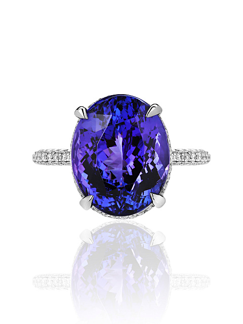 Oval Tanzanite, Round Diamond & White Gold Ring, 2