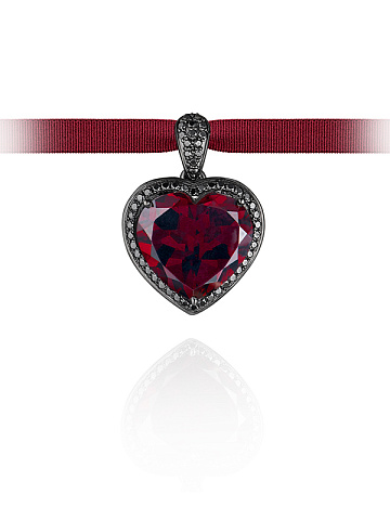 Heart Garnet, Black Round Diamond & Black Gold Pendant, 1