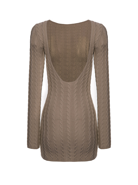 Brown knitted mini dress with open back, 2 Brown knitted mini dress with open back, 2