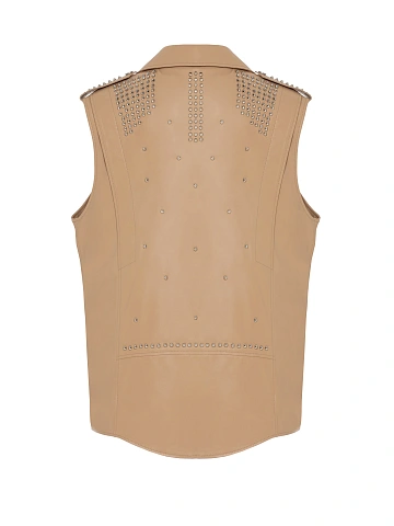 Beige Studded Leather & Shearling Vest, 2