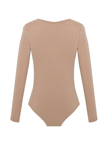 Beige Jersey Bodysuit With Long Sleeves, 2