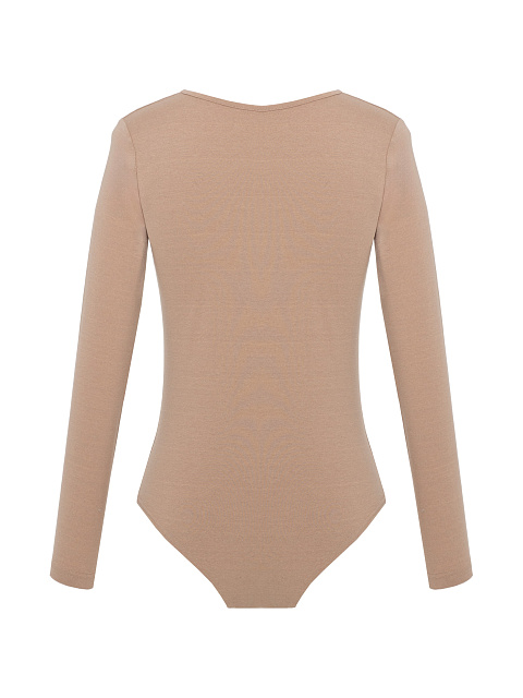 Beige Jersey Bodysuit With Long Sleeves, 2