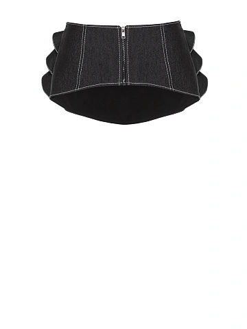 Black denim peplum belt with zipper, 1