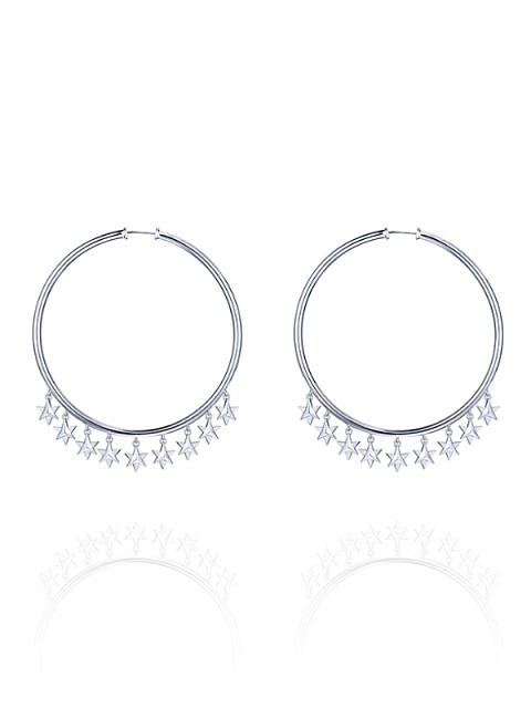 White Gold & Diamonds Star Hoop Earrings, 1