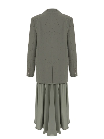 Grey Silk Midi Dress & Jacket Set, 2