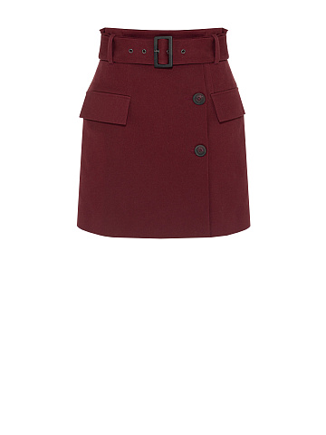 Burgundy Mini Skirt With Pockets, 1